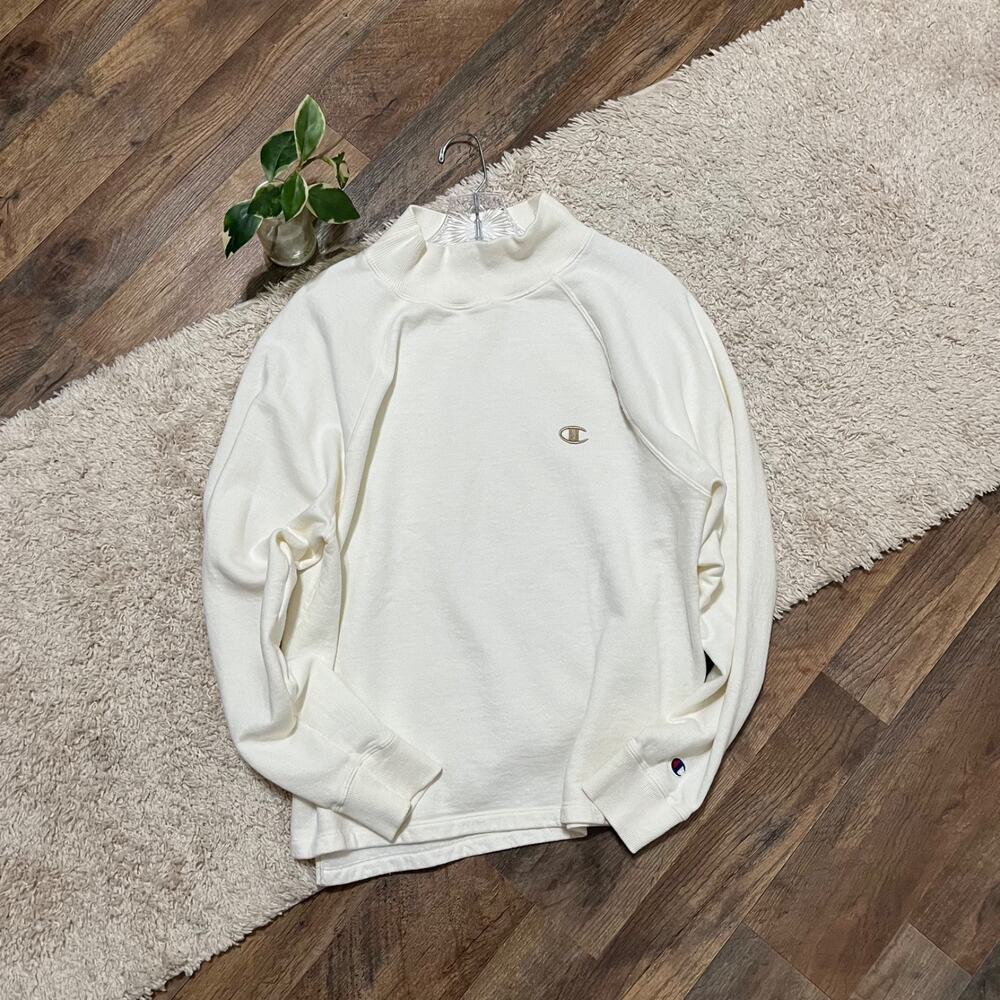 Champion Size XL Cream Mock Neck Raglan Sleeve Cropped Sweatshirt